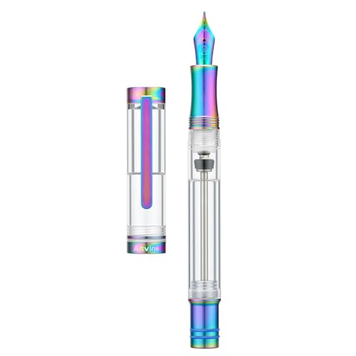 Asvine V200 Titanium Fountain Pen Vacuum Filling Rainbow Iridium Fine Point Transparent Acrylic Smooth Writing Pen Case Set - Image 3