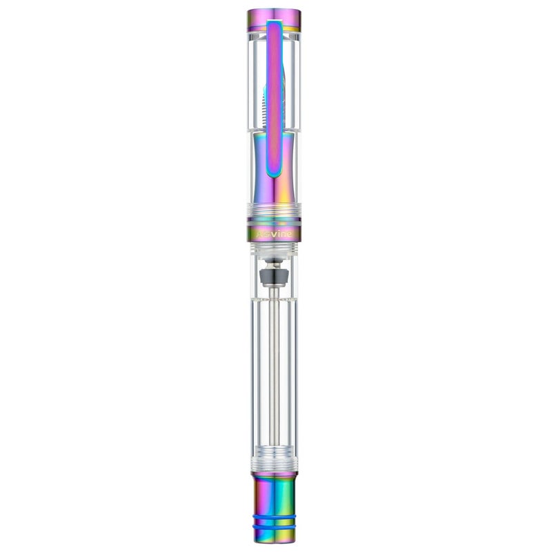 Asvine V200 Titanium Fountain Pen Vacuum Filling Rainbow Iridium Fine Point Transparent Acrylic Smooth Writing Pen Case Set - Image 2