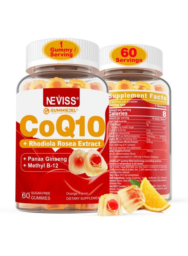 NEVISS Sugar Free CoQ10-200mg 400mg Filled Gummies - 2 Months Supply - w/ Vitamin B12 1000mcg, Rhodiola Rosea & Panax Ginseng, B6, Coenzyme Q10 Supplement for Hear-t, Energy, Antioxidant, Ultra Absorption - Image 1