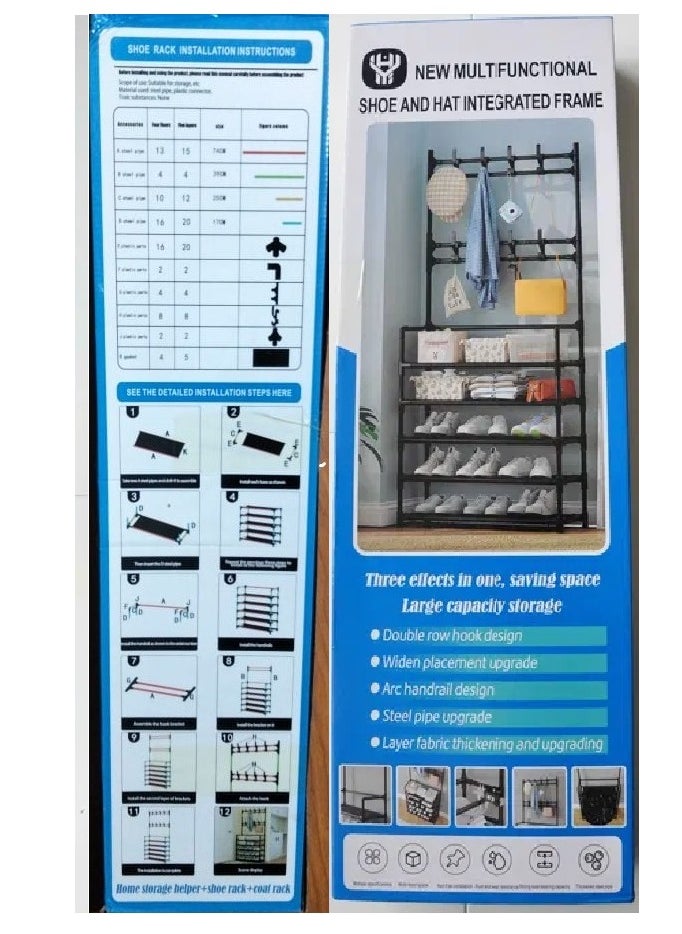 Americana Stand For Organizing Clothes And Shoes, Equipped With 5 Shelves And 8 Hooks (Multiple Colors And Uses)