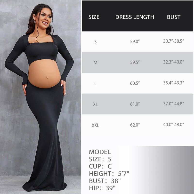 Bhome Maternity Photoshoot Dress Long Sleeve Sexy Cut-Out Backless Maternity Maxi Gown Photography Outfits Black M - Image 4
