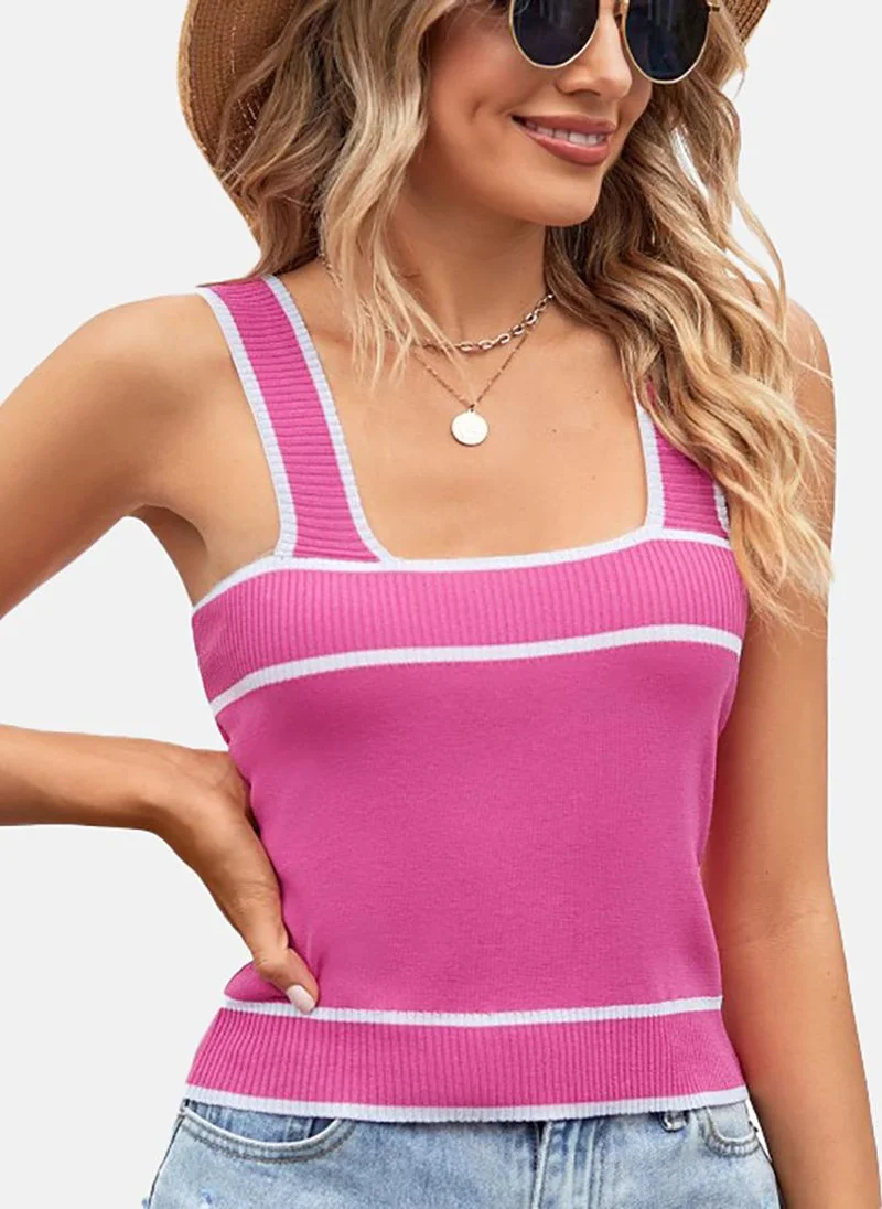 يونيكي Pink Solid Sleeveless Square Neck Tank Top