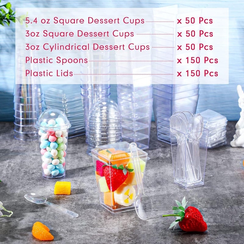 Jerify 150 Pack Plastic Dessert Cups with Lids and Spoons 3 oz Mini Dessert Cups with Spoons 54 oz Square Clear Dessert Shooter Cups Parfait Appetizer Cups Disposable Small Mousse Container for Party - Image 4