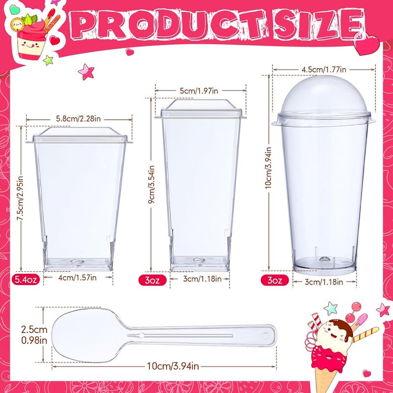 Jerify 150 Pack Plastic Dessert Cups with Lids and Spoons 3 oz Mini Dessert Cups with Spoons 54 oz Square Clear Dessert Shooter Cups Parfait Appetizer Cups Disposable Small Mousse Container for Party - Image 2