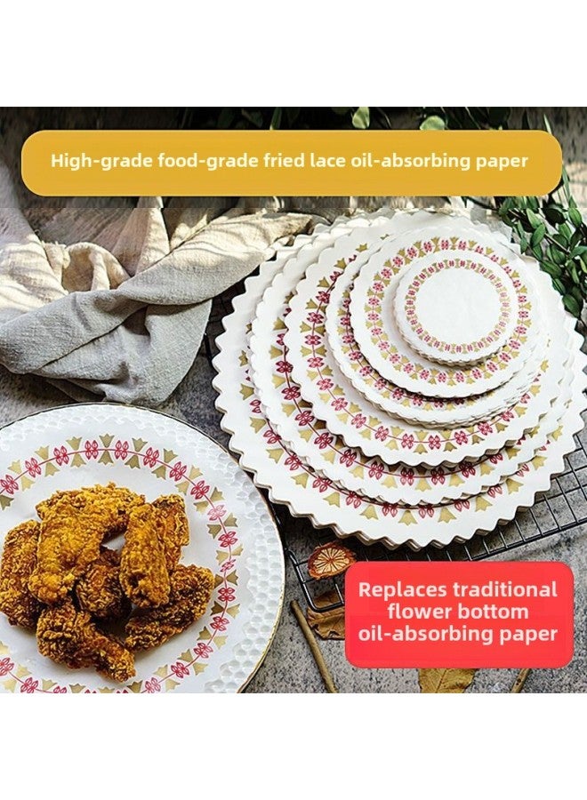 Printed Lace Paper Oil Paper Pad Food Grade Non-stick Dish Pad Tray Paper Lace Oil-absorbing Paper Fried Snack Paper Flower Paper Pad-Dimensions:【Printing Ledge Paper】 100-21CM-Round 【Color Printing Ledge Paper】】 - Image 1