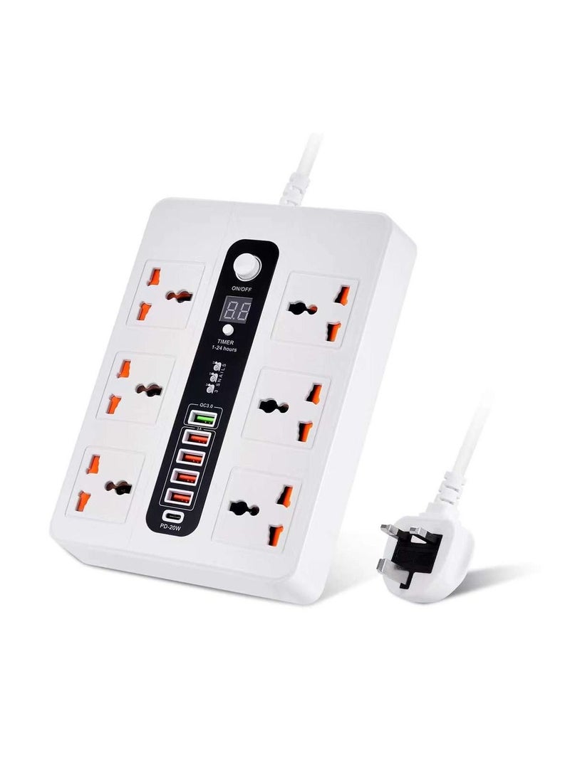 باما سلك تمديد عالمي BLK-11 مع 6 مقابس عالمية و 5 منافذ USB و 1 منافذ PD و 2 متر متعدد الألوان  - Image 1