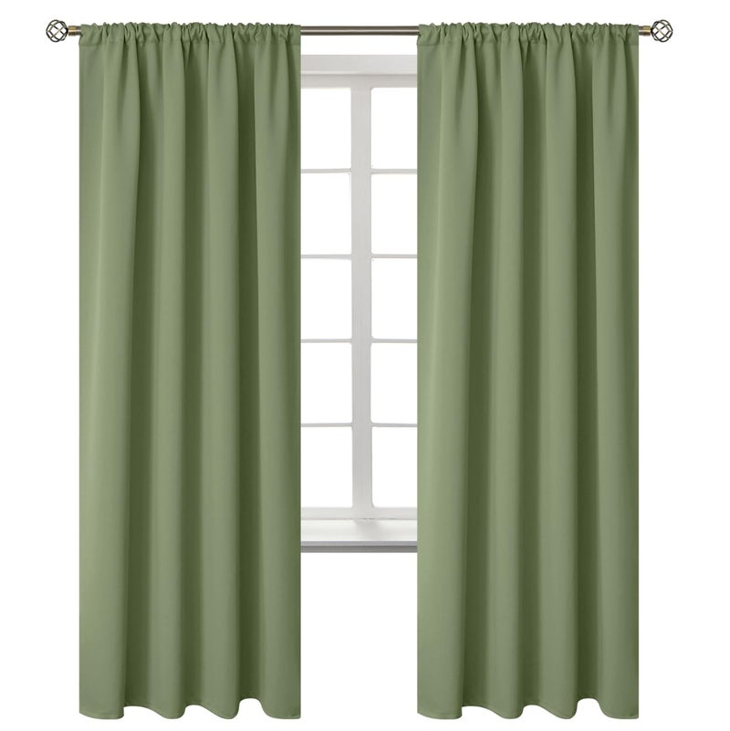 BGment Rod Pocket Blackout Curtains 72 Inches Length for Bedroom - Thermal Insulated Room Darkening Curtain for Living Room  Olive Green  42 x 72 Inch  2 Panels - Image 1