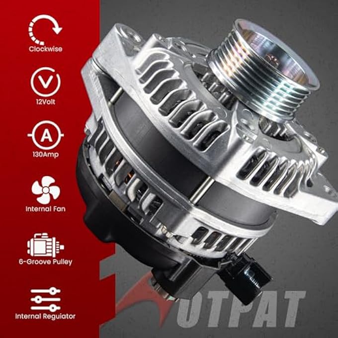 AOTPAT High Output Alternator for:-Acura RL 2005-2008,TL 2004-2008,MDX 2003-2009,for:-Honda Pilot Odyssey Ridgeline 2005 2006 2007 2008,3.2L,3.5L,3.7L,130AMP 12V OE#31100-RDJ-A01(1Pc) - Image 3