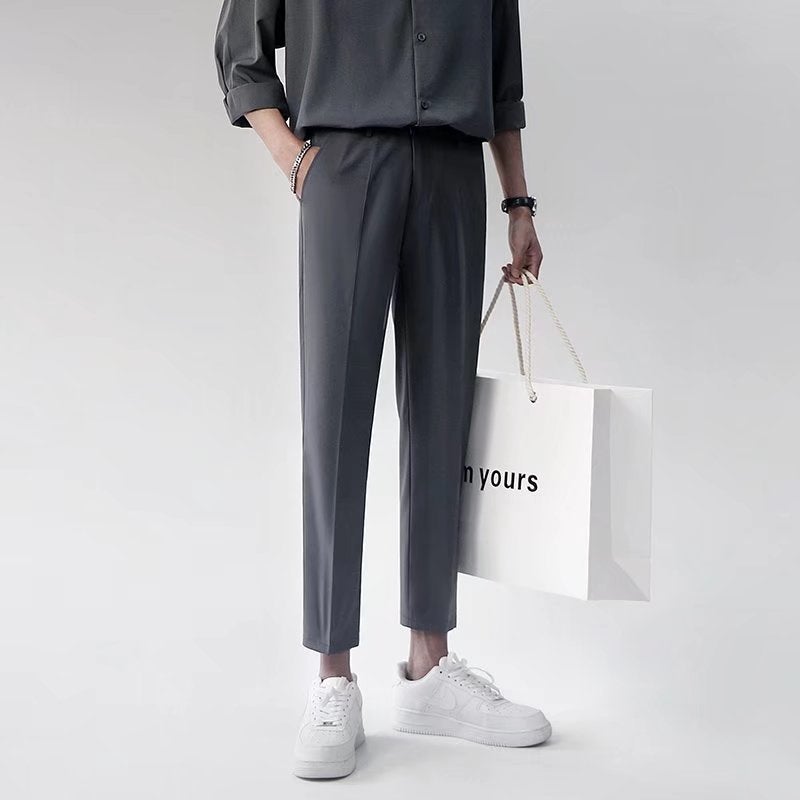 Mens Ice Silk Thin Summer Suit Pants Slim Fit Light gray - Image 3