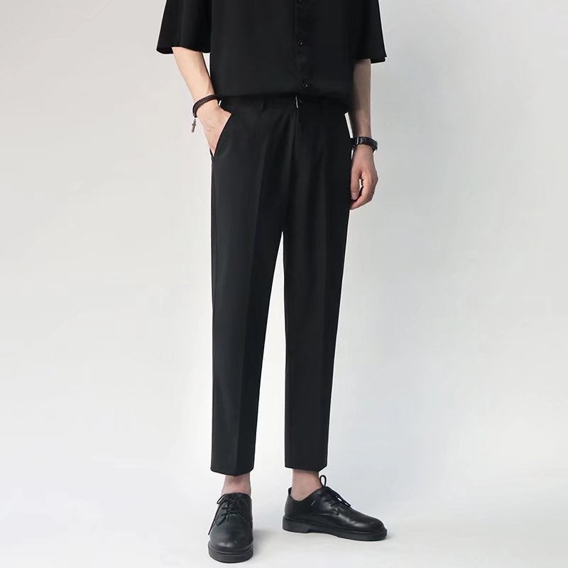 Mens Ice Silk Thin Summer Suit Pants Slim Fit Light gray - Image 4