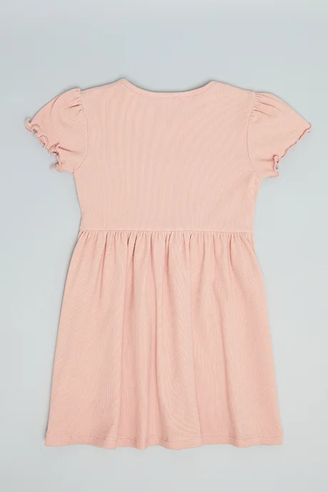 R&b Embroidery Detail Flared Dress with Crew Neck and Puff Sleeves