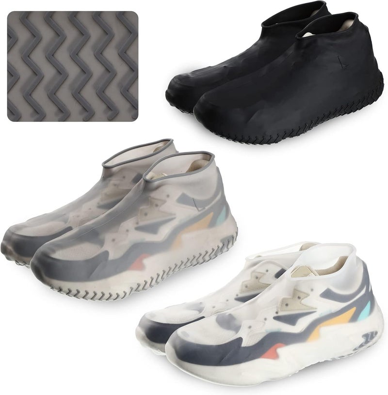 Boyiee 3 Pairs Silicone Shoes Covers Rain Boots Reusable Waterproof Shoe Covers Non Slip Overshoes Unisex Protectors for Women Men Black White GrayLarge - Image 1