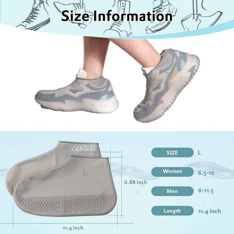 Boyiee 3 Pairs Silicone Shoes Covers Rain Boots Reusable Waterproof Shoe Covers Non Slip Overshoes Unisex Protectors for Women Men Black White GrayLarge - Image 2