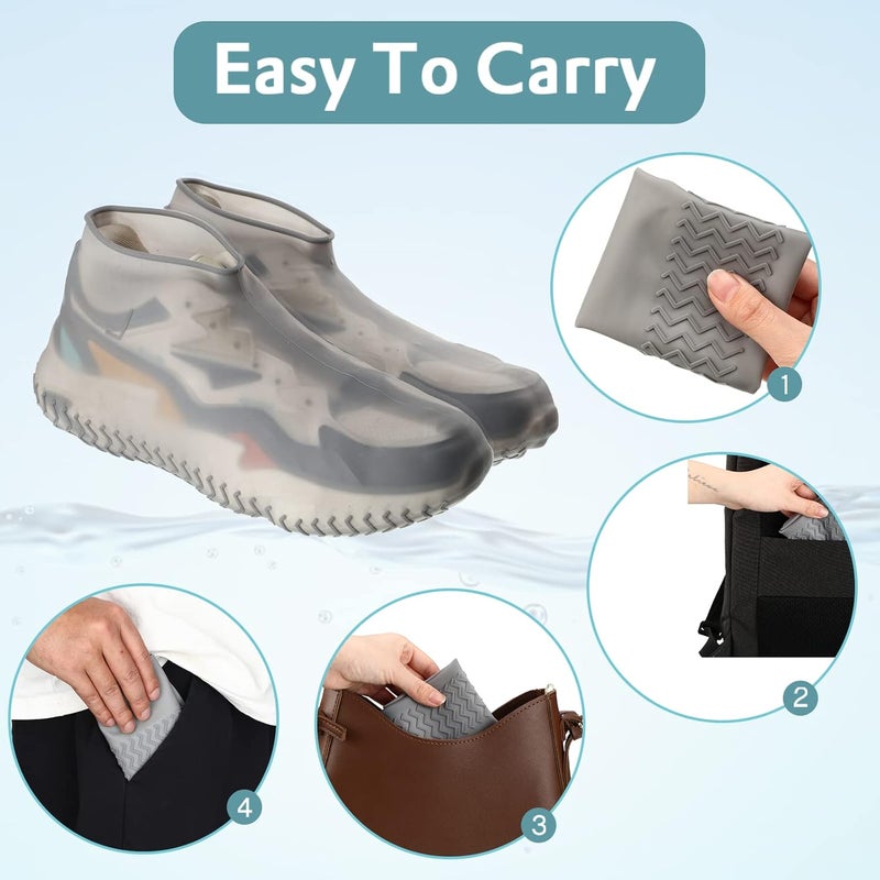 Boyiee 3 Pairs Silicone Shoes Covers Rain Boots Reusable Waterproof Shoe Covers Non Slip Overshoes Unisex Protectors for Women Men Black White GrayLarge - Image 4