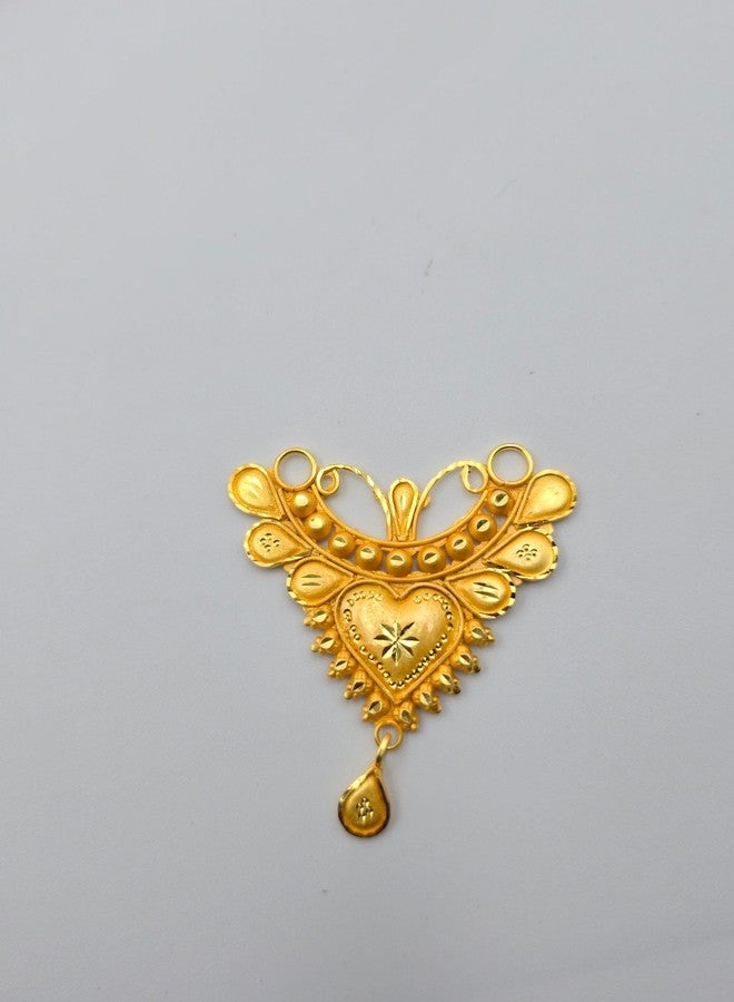MSN Traditional Gold Tone Heart Pendant Necklace blue Beaded Chain Ethnic Jewelry - Image 3