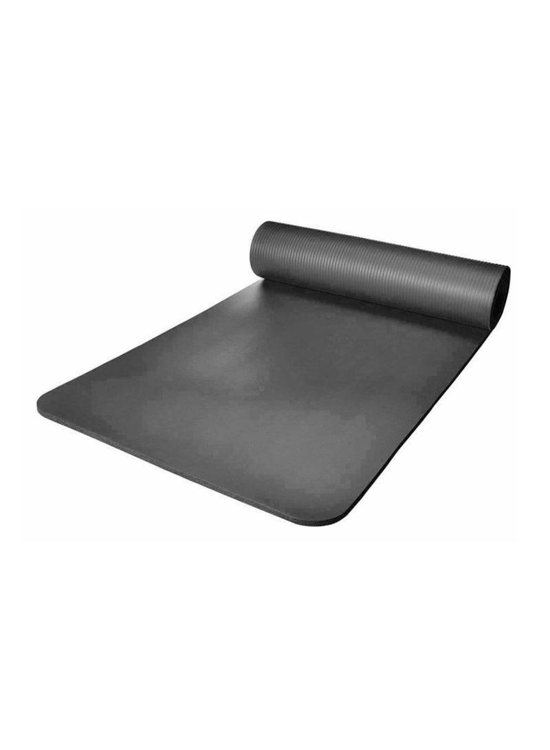 NBR Non-slip Yoga Mat 180x60cm with Strap 10mm Thick Exercise Mat for Pilates HIIT Home Workouts Black - Image 1