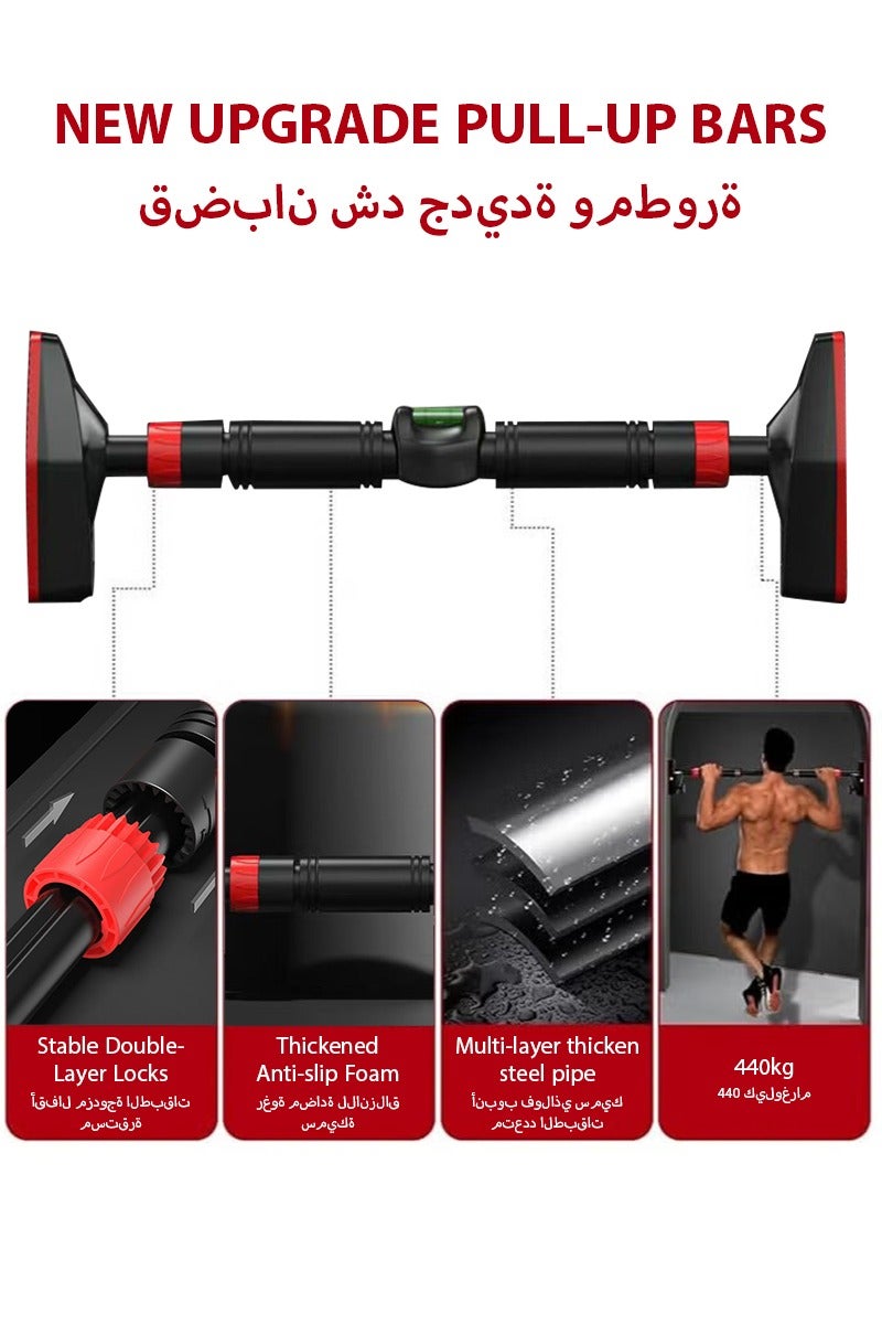 ديبتر 96-135 سم قضيب تمرين سحب قابل للتعديل لتعليق الباب بدون براغي ومقابض مريحة للتمارين الرياضية المنزلية وبناء العضلات، مقاوم للانزلاق، أسود - Image 2