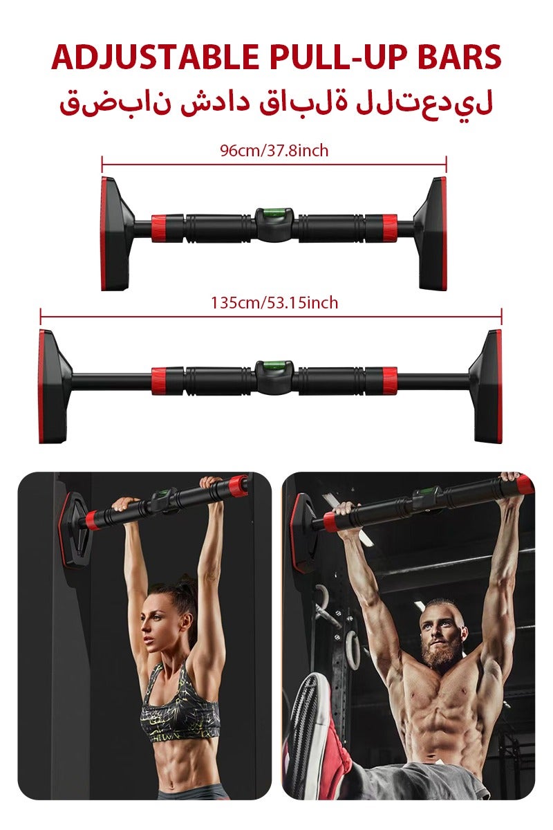 ديبتر 96-135 سم قضيب تمرين سحب قابل للتعديل لتعليق الباب بدون براغي ومقابض مريحة للتمارين الرياضية المنزلية وبناء العضلات، مقاوم للانزلاق، أسود - Image 3