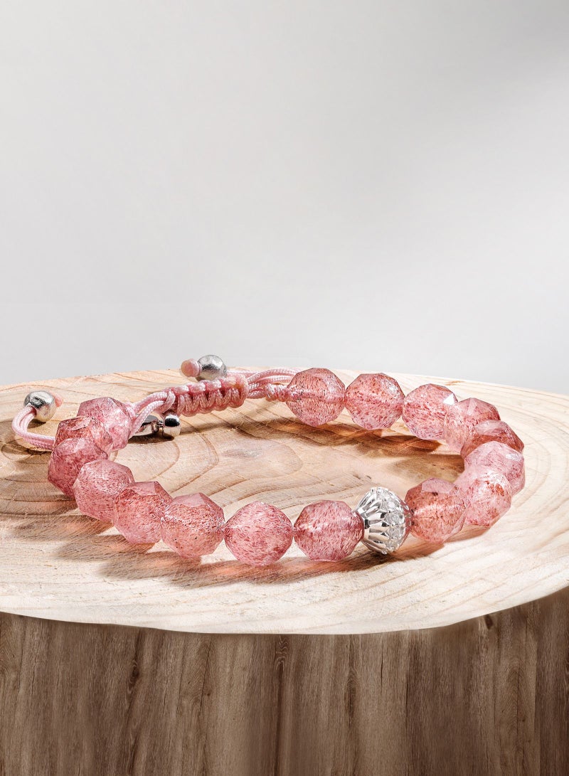 Women Drawstring Beaded Bracelet Of Cloud Berry Pink