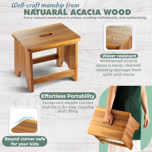 Carpentray Wooden Step Stool, 13'' Heavy Duty Step Stool for Adults with Convenient Handle, Wooden Stepping Stool Hold up to 500 lbs, Heavy Duty/Nonslip/Durable Construction Safe Step Stool for Bedroom/Kitchen - Image 2