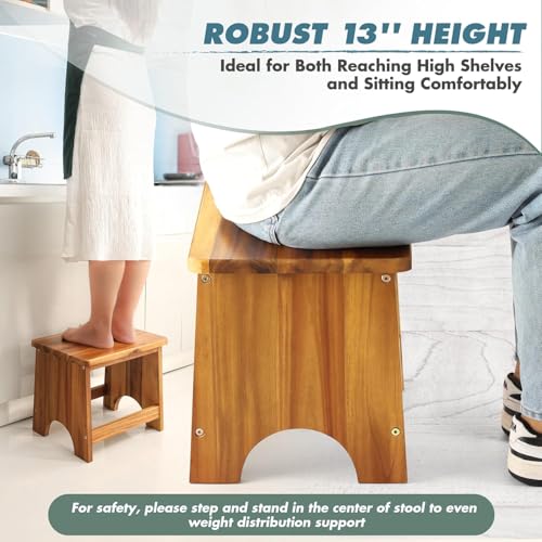 Carpentray Wooden Step Stool, 13'' Heavy Duty Step Stool for Adults with Convenient Handle, Wooden Stepping Stool Hold up to 500 lbs, Heavy Duty/Nonslip/Durable Construction Safe Step Stool for Bedroom/Kitchen - Image 4