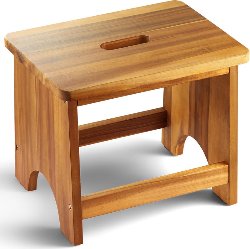 Carpentray Wooden Step Stool, 13'' Heavy Duty Step Stool for Adults with Convenient Handle, Wooden Stepping Stool Hold up to 500 lbs, Heavy Duty/Nonslip/Durable Construction Safe Step Stool for Bedroom/Kitchen - Image 1