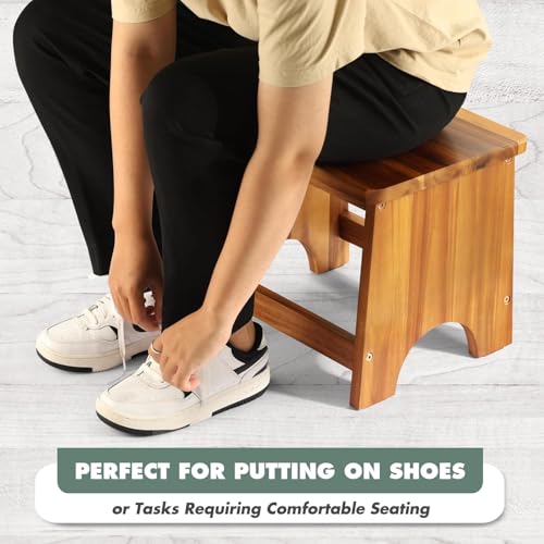 Carpentray Wooden Step Stool, 13'' Heavy Duty Step Stool for Adults with Convenient Handle, Wooden Stepping Stool Hold up to 500 lbs, Heavy Duty/Nonslip/Durable Construction Safe Step Stool for Bedroom/Kitchen - Image 5
