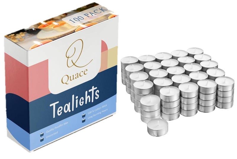 Quace Wax Tealight Candles Set of 100 White Unscented