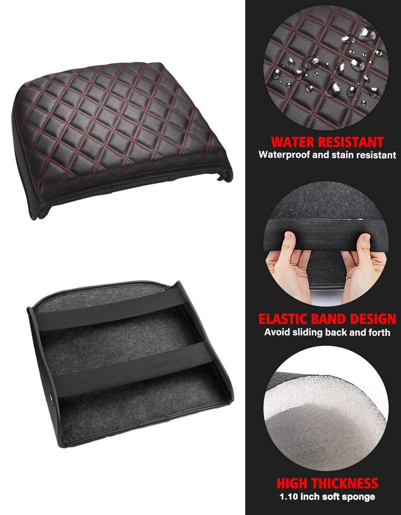 KBH Center Console Armrest Cover for Chevy Silverado & GMC Sierra 2019-2025, Tahoe & Suburban & Yukon 2021-2025 Bucket Seat, Vinyl Leather Trim, Black-Red Double Stitch - Image 5