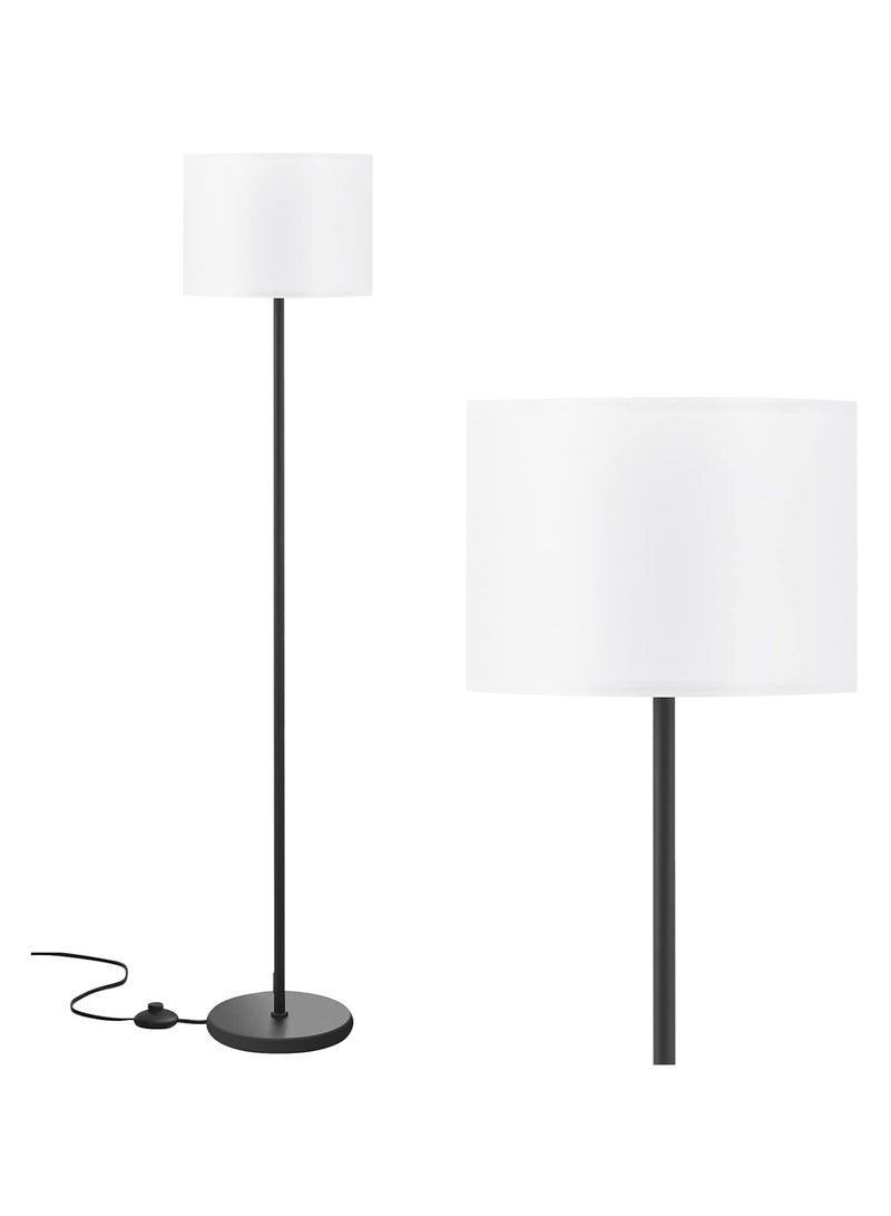 DOMUIK Modern floor lamp, three-color adjustable standing floor lamp with simple design, white lampshade, foot switch, suitable for living room, bedroom, office, dining room and kitchen, 60-inch small high foot lamp, black pole lamp (without bulb).  - Image 1