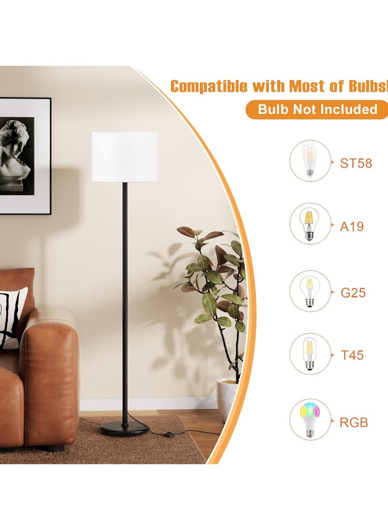 DOMUIK Modern floor lamp, three-color adjustable standing floor lamp with simple design, white lampshade, foot switch, suitable for living room, bedroom, office, dining room and kitchen, 60-inch small high foot lamp, black pole lamp (without bulb).  - Image 3