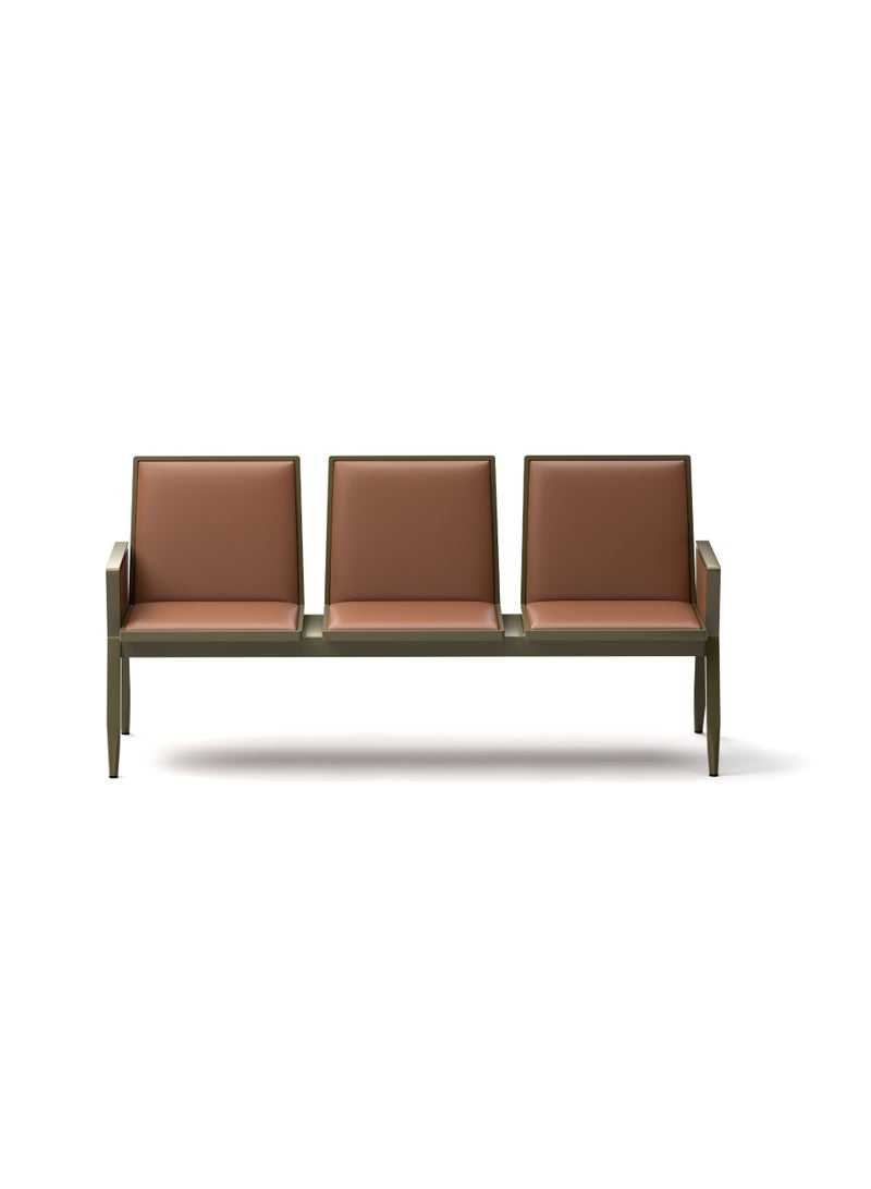 MAF furniture MAF 3-Seater Airport Chair for Waiting Rooms – Hospital & Clinic Seating with Metal Frame, Armrests, & Cushion – Camel  - Image 1
