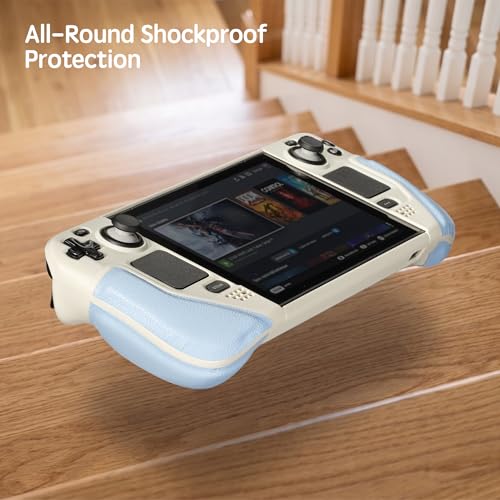 UYIYE Steam Deck OLED Case with Ergonomic Grip & Kickstand, Shockproof Protective Cover Compatible with Steam Deck OLED & LCD (2022/2023), Anti-Slip Slim Fit Shell with Heat Dissipation - Beige/Blue - Image 5