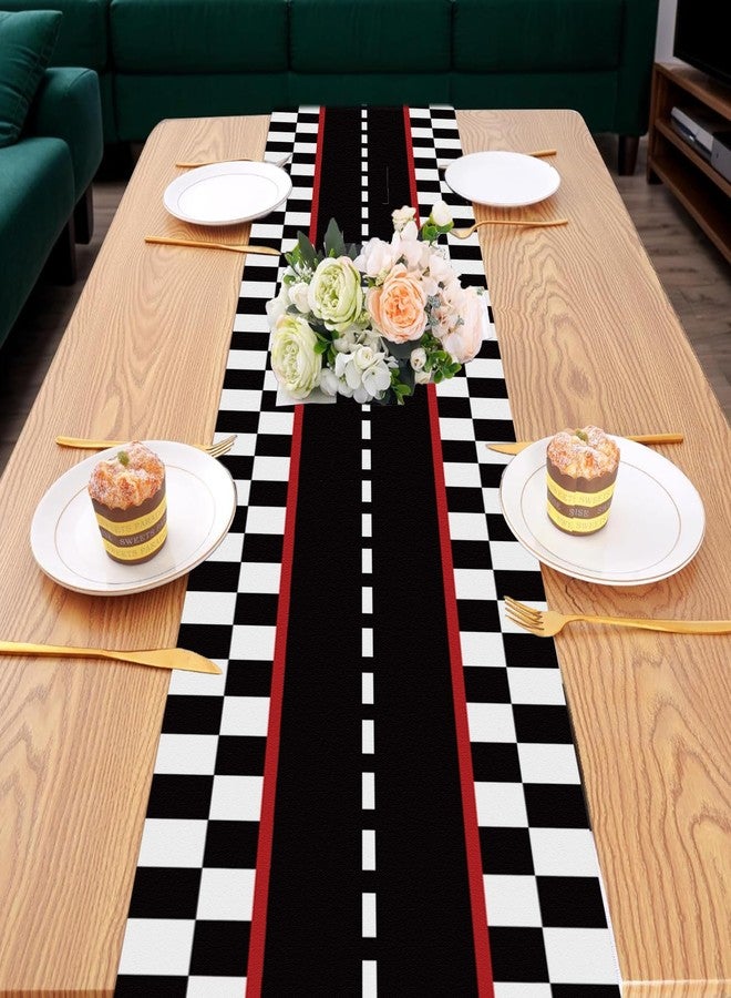 MOZUI 6 Pcs Plastic Racing Car Table Runners - 14" x 108" Black Checkered Flag Design Disposable Table Runner for Black Checkered Flag Theme Birthday Party Supplies, Racing Car Party Decorations, Motorsport - Image 4