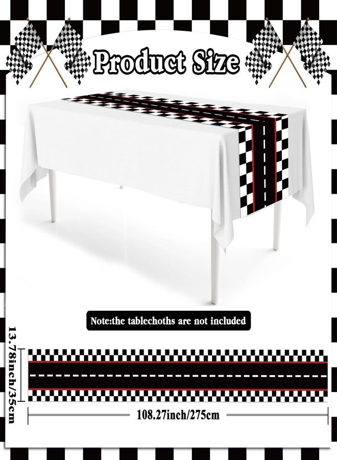 MOZUI 6 Pcs Plastic Racing Car Table Runners - 14" x 108" Black Checkered Flag Design Disposable Table Runner for Black Checkered Flag Theme Birthday Party Supplies, Racing Car Party Decorations, Motorsport - Image 3