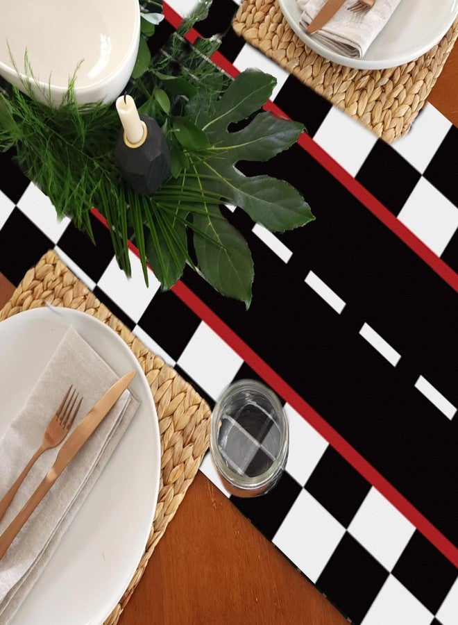 MOZUI 6 Pcs Plastic Racing Car Table Runners - 14" x 108" Black Checkered Flag Design Disposable Table Runner for Black Checkered Flag Theme Birthday Party Supplies, Racing Car Party Decorations, Motorsport - Image 5