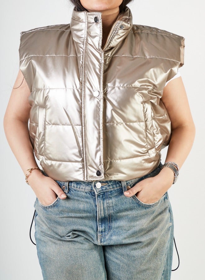 Women's metallic leather vest