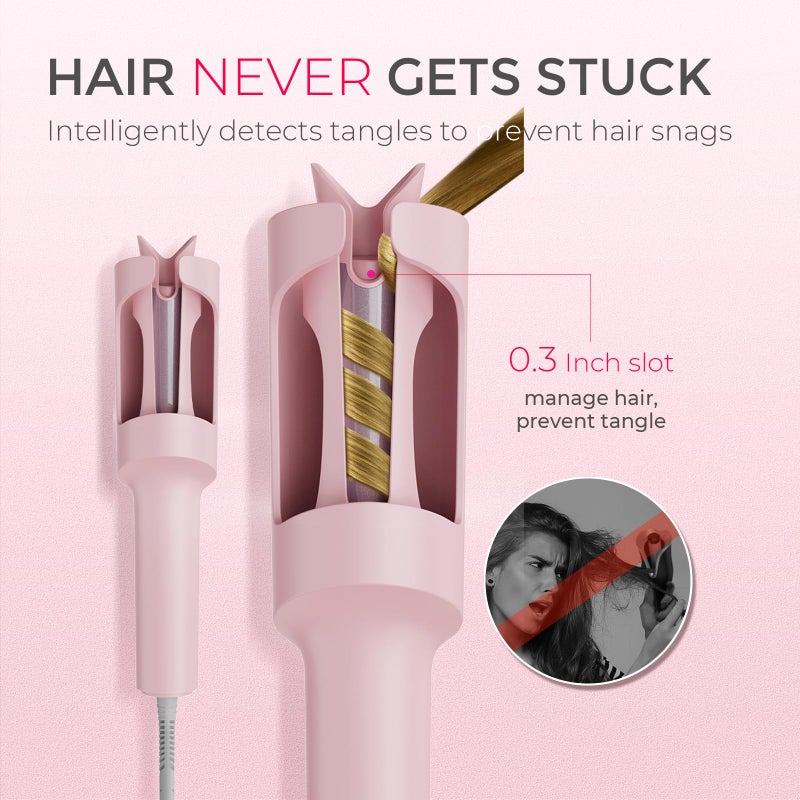 TYMO Automatic Rotating Curling Iron - TYMO CURLPRO Beach Waves Curling Wand, Portable Hair Curler, 500 Million Ionic, Dual Voltage & Lightweight for Travel, Ceramic Coating, 1 Inch, Pink - Image 4