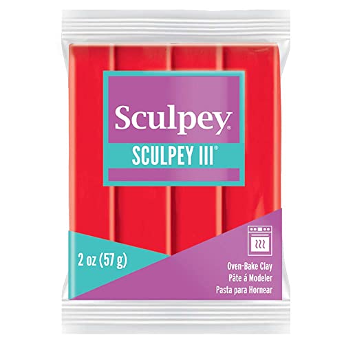 Polyform Sculpey III Polymer Oven-Bake Clay, Red Hot Red, Non Toxic, 2 oz. bar, Great for modeling, sculpting, holiday, DIY, mixed media and school projects.Great for kids & beginners! - Image 1