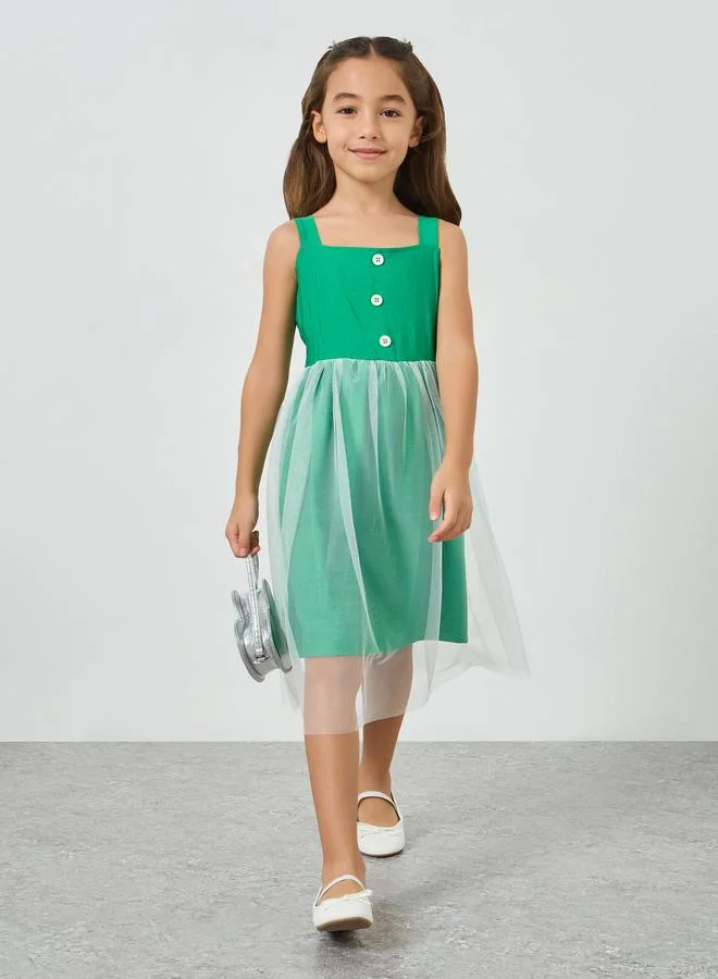 Take Two Girls Two Tone Sleeveless Mesh Dress