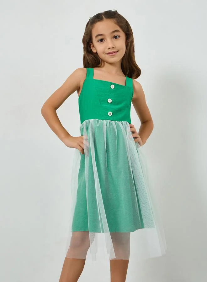 Take Two Girls Two Tone Sleeveless Mesh Dress