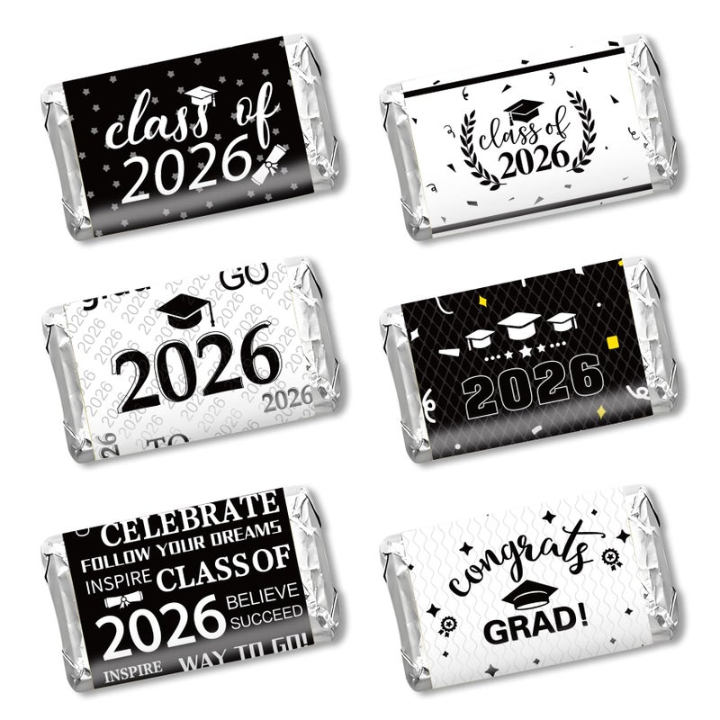 QEYMN Graduation Party Decorations 2026 Graduation Label Stickers 120PCS Congrats Grad Mini Black White Candy Wrapper Class Of 2026 Chocolate Bar Sticker Gifts for Graduations Nursing Party Favors Supplies - Image 3