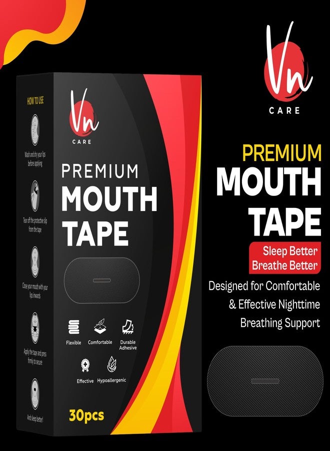 Vn care 30 Pcs Mouth Tape for Sleeping Adults – Anti Snoring Sleep Strips, Mouth Breathing Stopper for Nose Breathing & Better Sleep | Hypoallergenic Adhesive, Comfortable Fit | Black Sleep Mouth Tape (Pack of 30) - Image 2