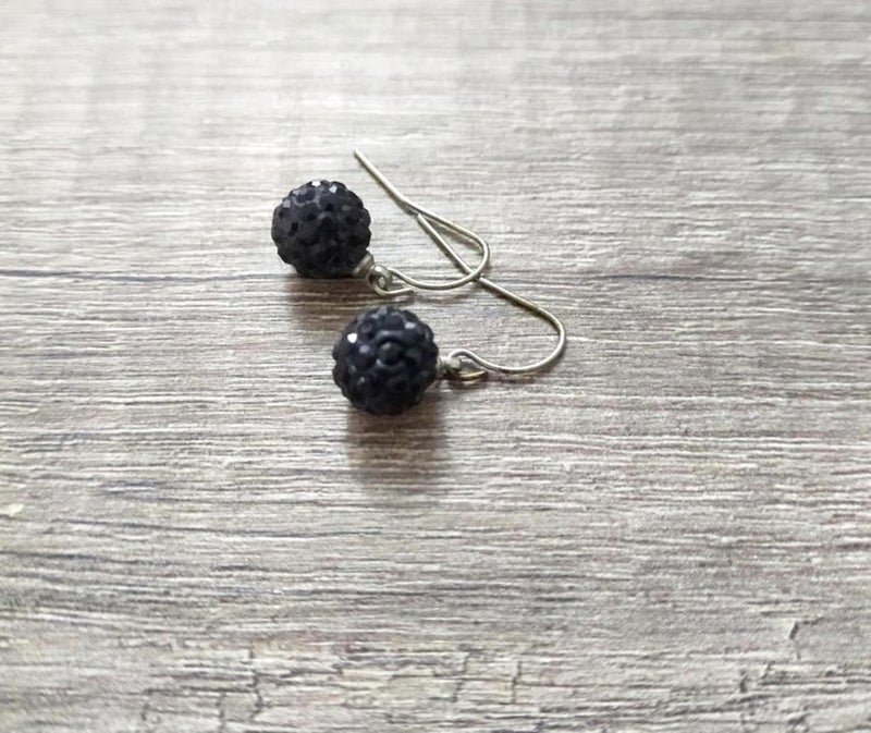 HD Marketim Shambala Model Black Dangle Earrings with Swarovski Stones  - Image 3