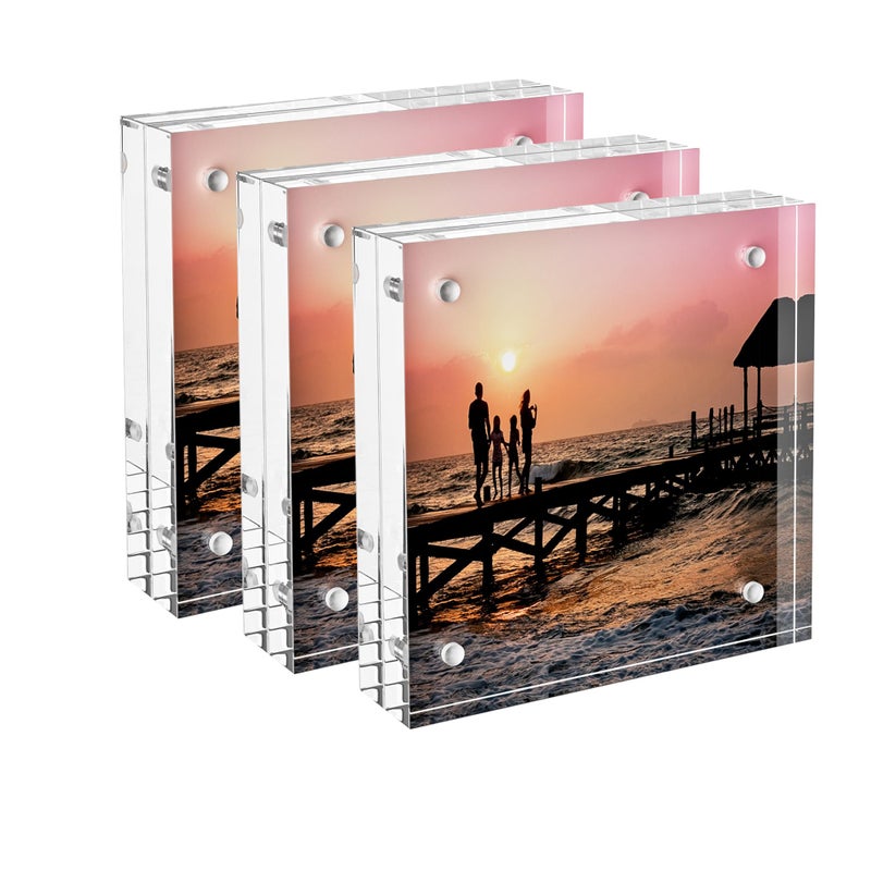 Sezanrpt 3 حزمة إطارات صورة أكريليك 3 × 3 3 × 3 بوصة إطار الصورة ل 3 × 3 أو 2x2 صور واضحة مزدوجة إطارات صور سميكة - Image 1