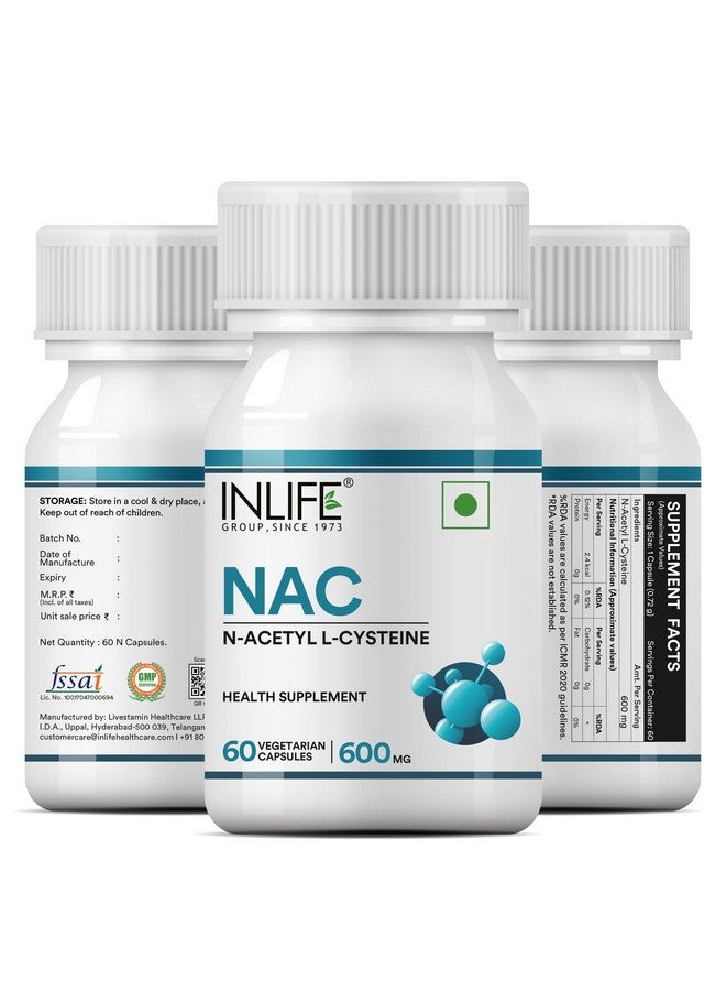 Inlife مكمل INLIFE N أسيتيل سيستين NAC 600 ملغ | مضاد أكسدة، يدعم صحة الكبد والجهاز التنفسي - 60 كبسولة نباتية (عبوة من 1) - Image 4