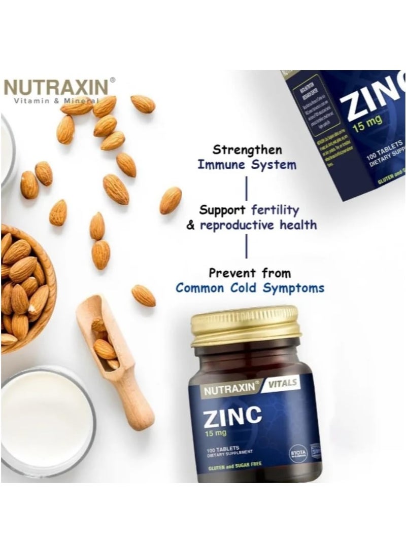 NUTRAXIN Nutraxin Zinc Sulphate for Immunity Boosting 15Mg 100 Vegan Tablets - Image 2