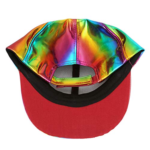 FALETO Adjustable Shiny Holographic Baseball Cap Rainbow Reflective Hip Hop Rave Hat Metallic Casual Cap - Image 4