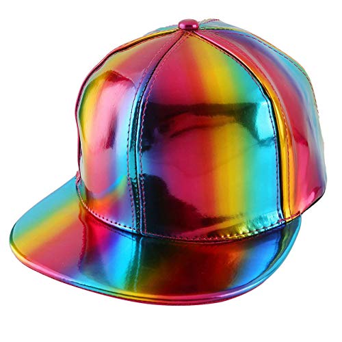 FALETO Adjustable Shiny Holographic Baseball Cap Rainbow Reflective Hip Hop Rave Hat Metallic Casual Cap - Image 1