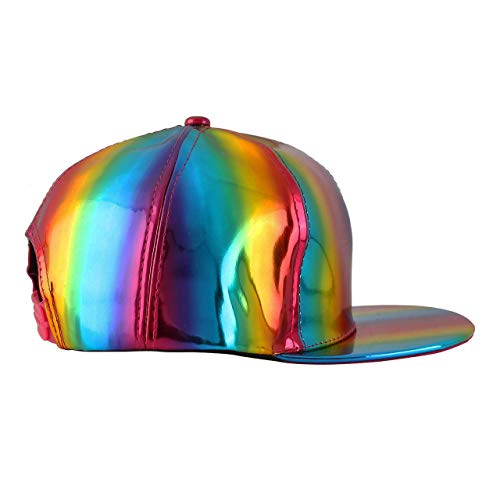 FALETO Adjustable Shiny Holographic Baseball Cap Rainbow Reflective Hip Hop Rave Hat Metallic Casual Cap - Image 5